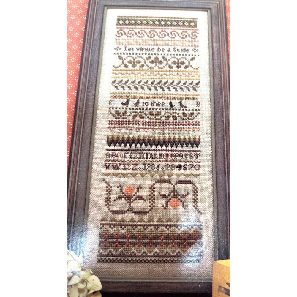 Virtue Band Sampler Cross-Stitch Pattern By Eileen Bennett Framed Design